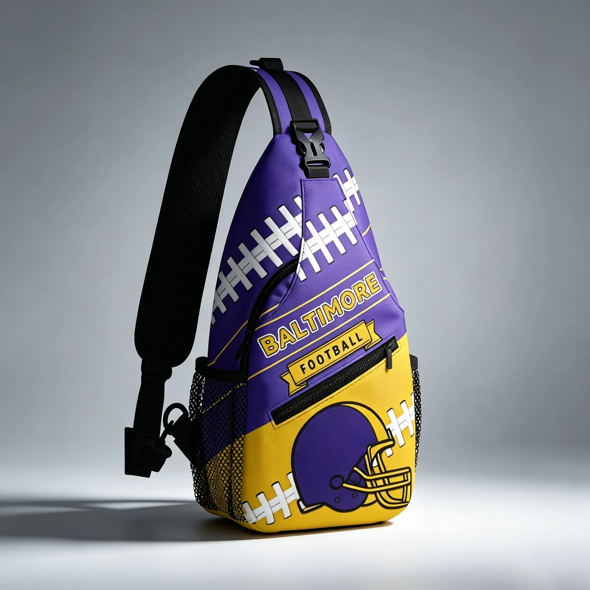 Men's Baltimore Football Graphic Crossbody Sling Backpack, Cute Chic Minimalist Preppy Polyester Shoulder Bag, Lightweight High Capacity Multipurpose Chest Bag with Multi-Compartment, Padded Strap & Zipper Closure, Machine Washable Athletic Luggage for Tr