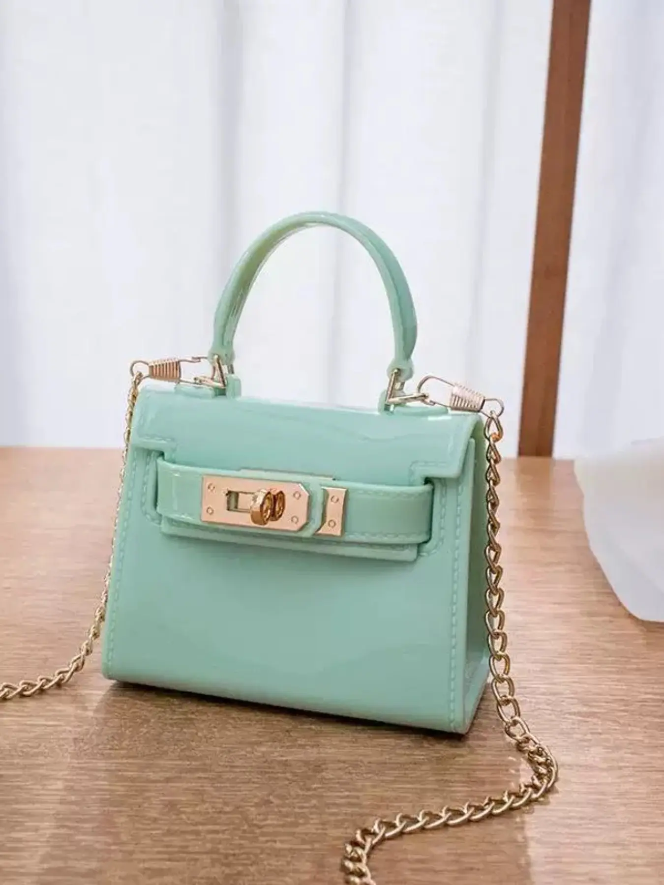 Girls' Multi-Functional Coin Purse, Fashion Accessory, Chain Crossbody Bag, Elegant Shoulder Bag, Macaron Color Mini Jelly Bag, Shiny Handbag