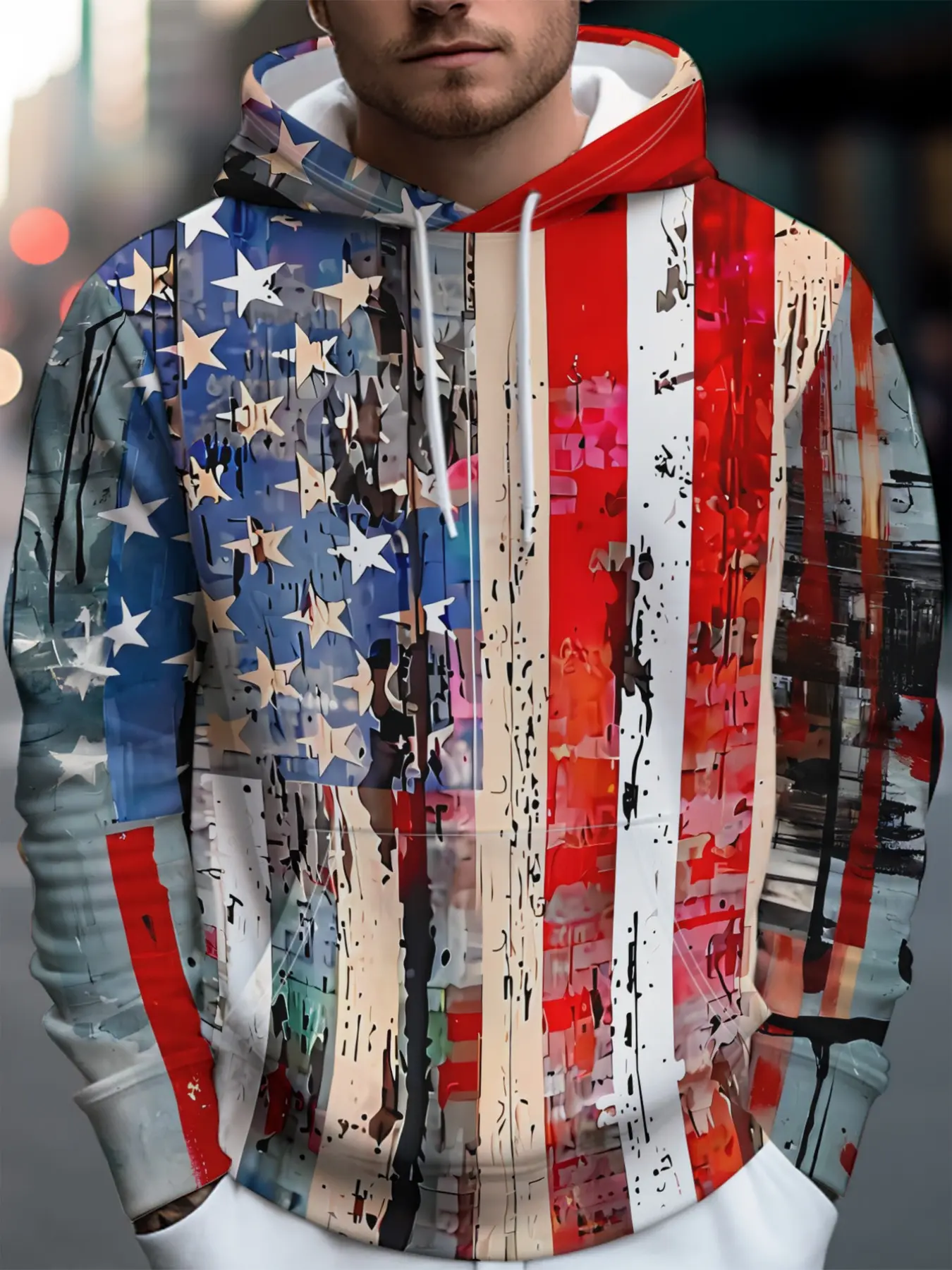 American Flag Eagle Pattern Hoodie, 3D Print Trendy Sweatshirt, Men's Casual Pullover, Fall & Winter Loose-Fitting Apparel