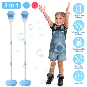 2Pack 3 In 1 Adjustable Height Bubble Machine with LED Lights & Music, Rechargeable Auto Bubble Maker 2 Working Modes for Wedding Birthday Indoor Outdoor Party,summervibes