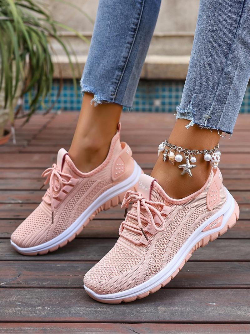 Women's Fashionable Mesh Breathable Sneakers, Casual  Comfortable Non-slip Lace Up  Low Top Sports Running Shoes, All-match Basic Shoes for Daily Wear, Knitted Running Shoes