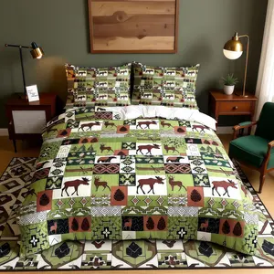 Forest-Style Brown Bear And Elk Print Duvet Cover Set, Warm American Country-Style Bedding Set (1 Duvet Cover + 1/2 Pillowcase, Excluding Fillers), Suitable For Teenagers And Adults, Suitable For Bedrooms, Guest Rooms, Apartments And Dormitories