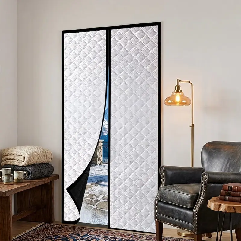 Magnetic Thermal Thick Door Curtain, Self-Adhesive Windproof Sound Reducing Blackout Door Cover, Insulated Auto-Closing Curtain for Bedroom Living Room Kitchen Patio Door