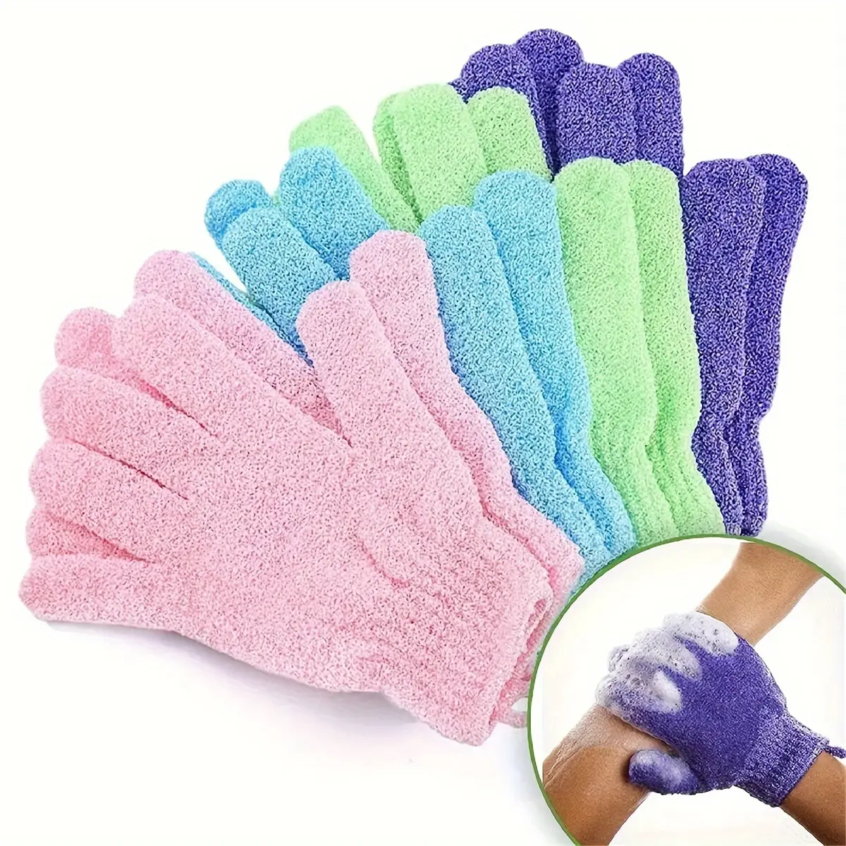 3pcs Random Color Exfoliating Scrub Gloves - Double-Sided Bath Exfoliating Tool, Spa Massage Body Scrub Accessory, Shower & Body Wash Addition