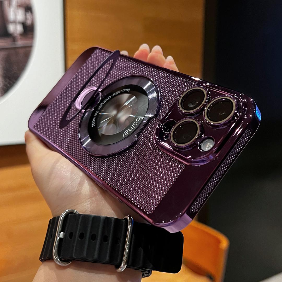 Suitable for iP16promax all-round heat dissipation 360°   Magnetic Stand iP15 Honeycomb Design Magnetic Ultra-Thin Phone Case 14/13/12 Screen Protector