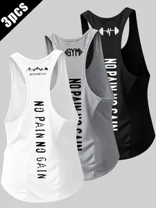 Three-Piece Men's No Pain No Gain Workout Vest, Narrow Shoulder Design, Fitted Style, Ideal for Strength Training and Running