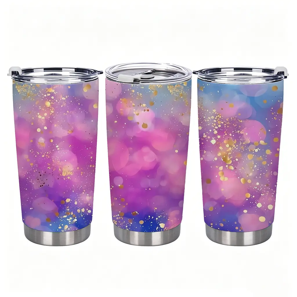 Aesthetic Galaxy Tumbler 20oz, Purple Gradient Stainless Steel Coffee Cup with Lid, Dreamy Starry Travel Mug, Cute Gift for Women Girls, Office, School & Everyday Use thermal