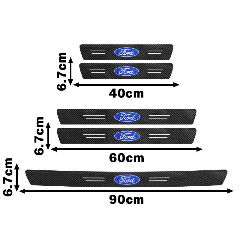5Pcs/Set Car Badge Logo Universal Door Sill Sticker Trunk Guard Sticker Decorative Anti-Kick Anti-Scratch 3D Carbon Fiber Protective Film Car Accessories Suitable for Ford Focus 2 3 4 MK2 MK3 MK4 ST F150 Mondeo Fiesta Fusion Ranger Mustang Shelby Kuga Edg