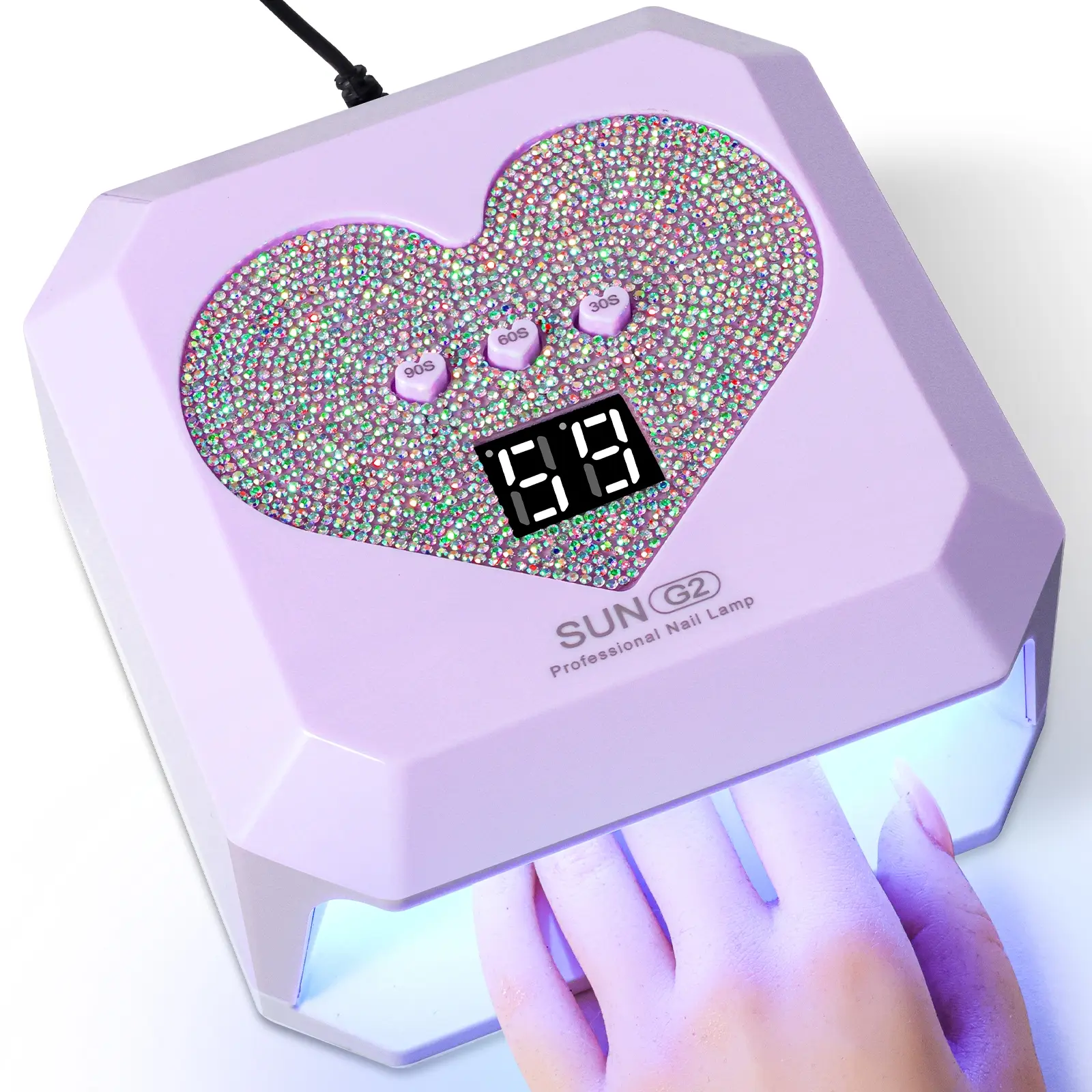 UV Nail Lamp, Nail Light, Nail Dryer with Colorful Rhinestone Heart Shape Design, Large Capacity Gel Lamp with Heart Shape Timer Setting Bottons, Quick Dry Curing Lamp With LCD Display and Auto Sensor, for Gel Nails, Gift for Christmas, for Women an