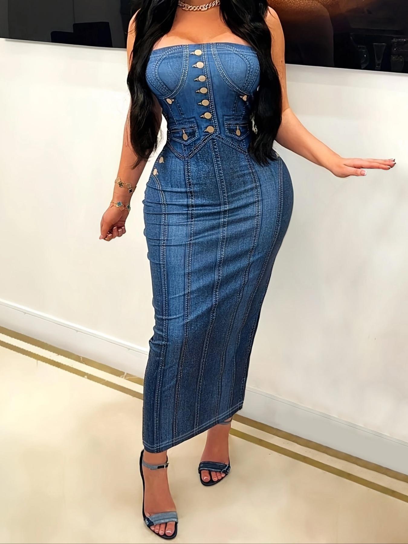 Women's All Over Print Backless Split Hem Bodycon Dress, Fashion Casual Elegant Sleeveless Bodycon Sleeveless Long Tube Dress for Summer, Women's Clothing for Club Party, Summer Outfits 2024 Valentine's Day, gift