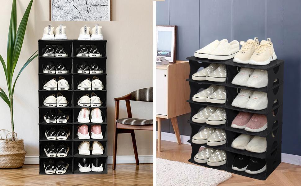 6-Tier Shoe Rack, Stackable Storage Organizer for Bedroom Entry, Adjustable Rack, Shoe Slots Shelf, Easy Tower Rack, Grey