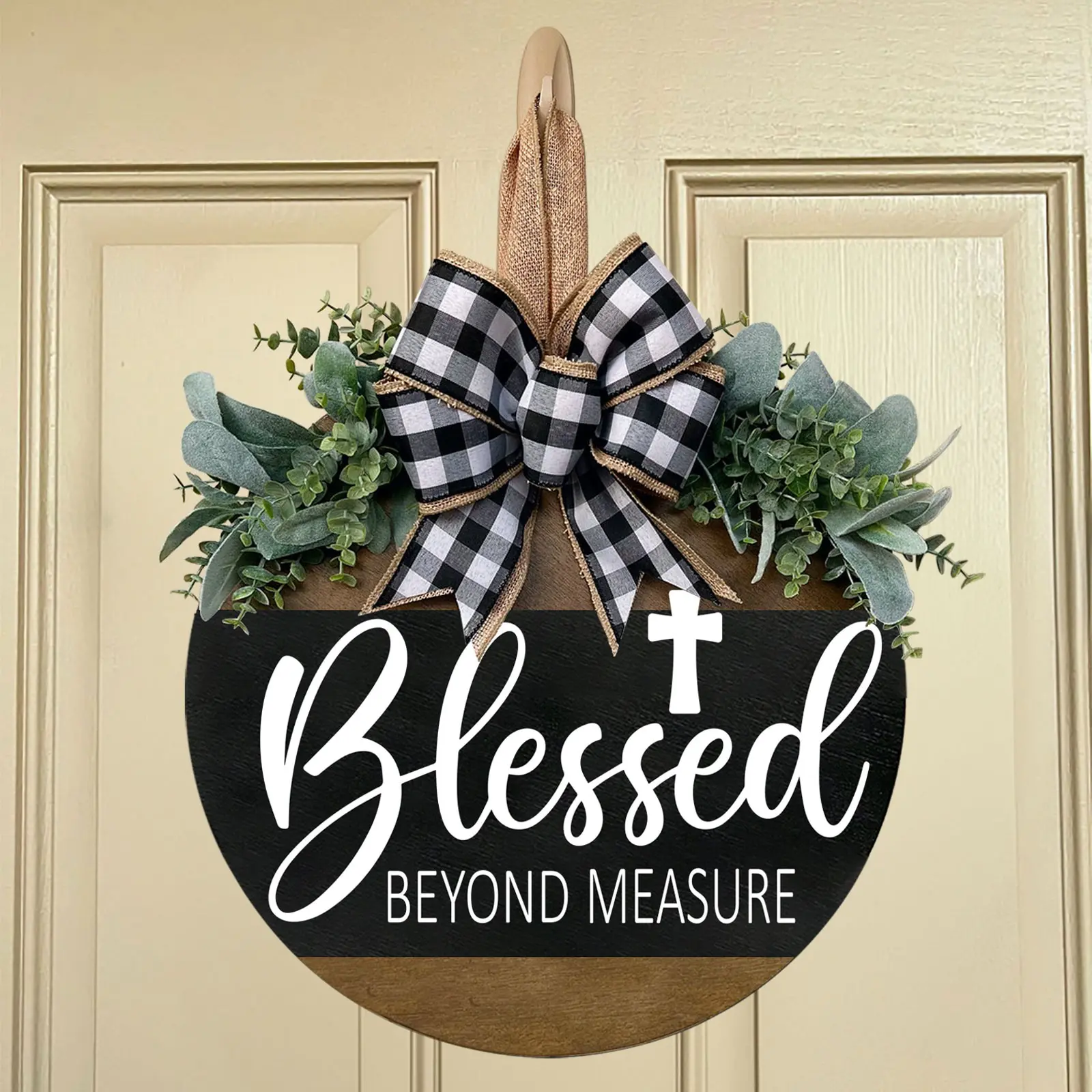 Happy Welcome Sign, Rustic Wooden Front Door Decor, Farmhouse Style Porch Hanging Sign, Home Wall Decoration, Country Style
