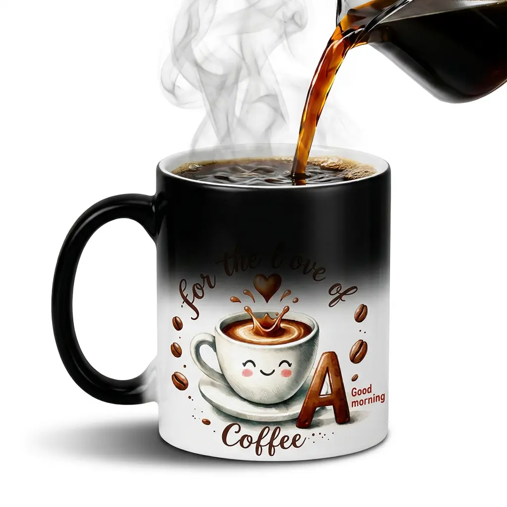 Heat Changing Initial Mug 11oz, Personalized Letter Coffee Cup Gift for Her