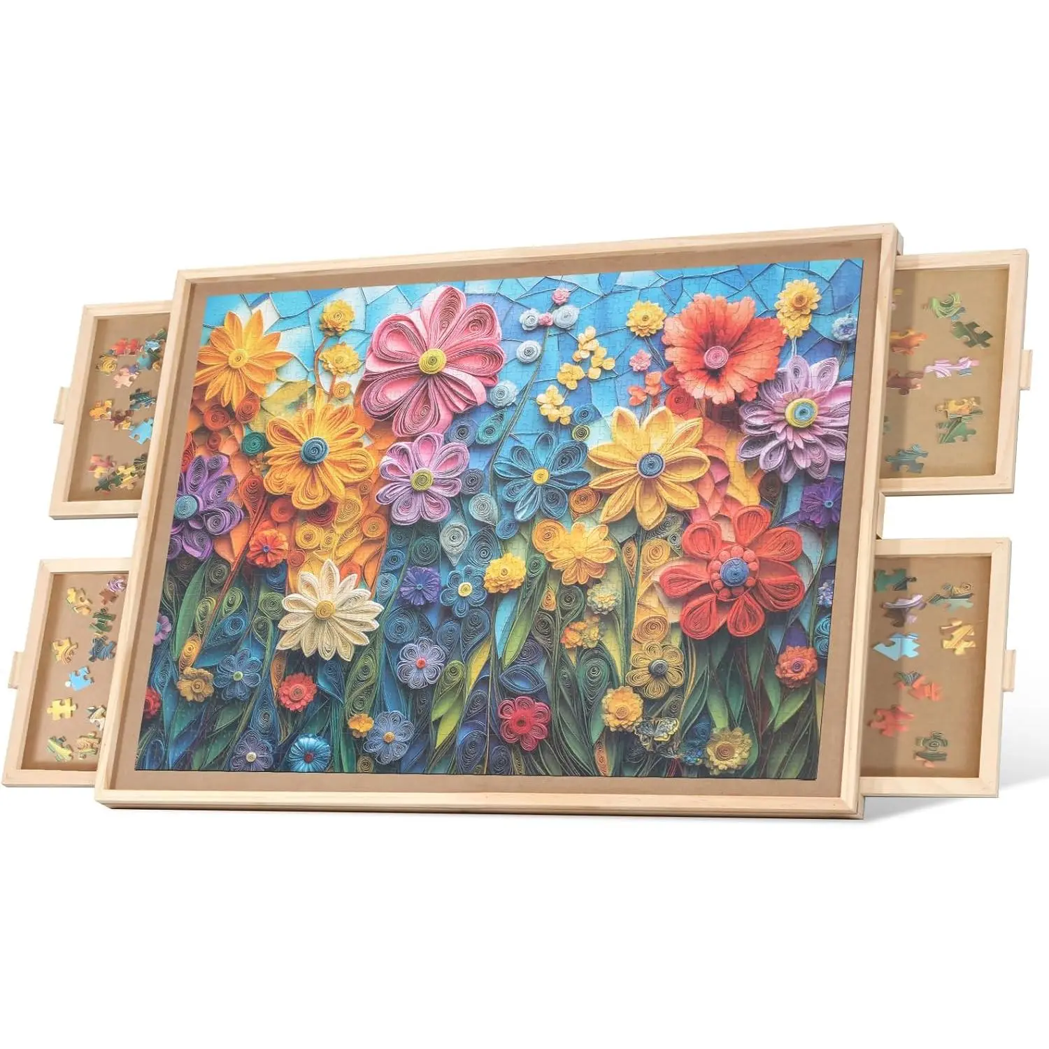 1000 Pieces Rotating Puzzle Board with 4 Drawers 28.74"x20.94" Portable Wooden Jigsaw Puzzle Table with Lazy Susan Spinning Cover for Adults