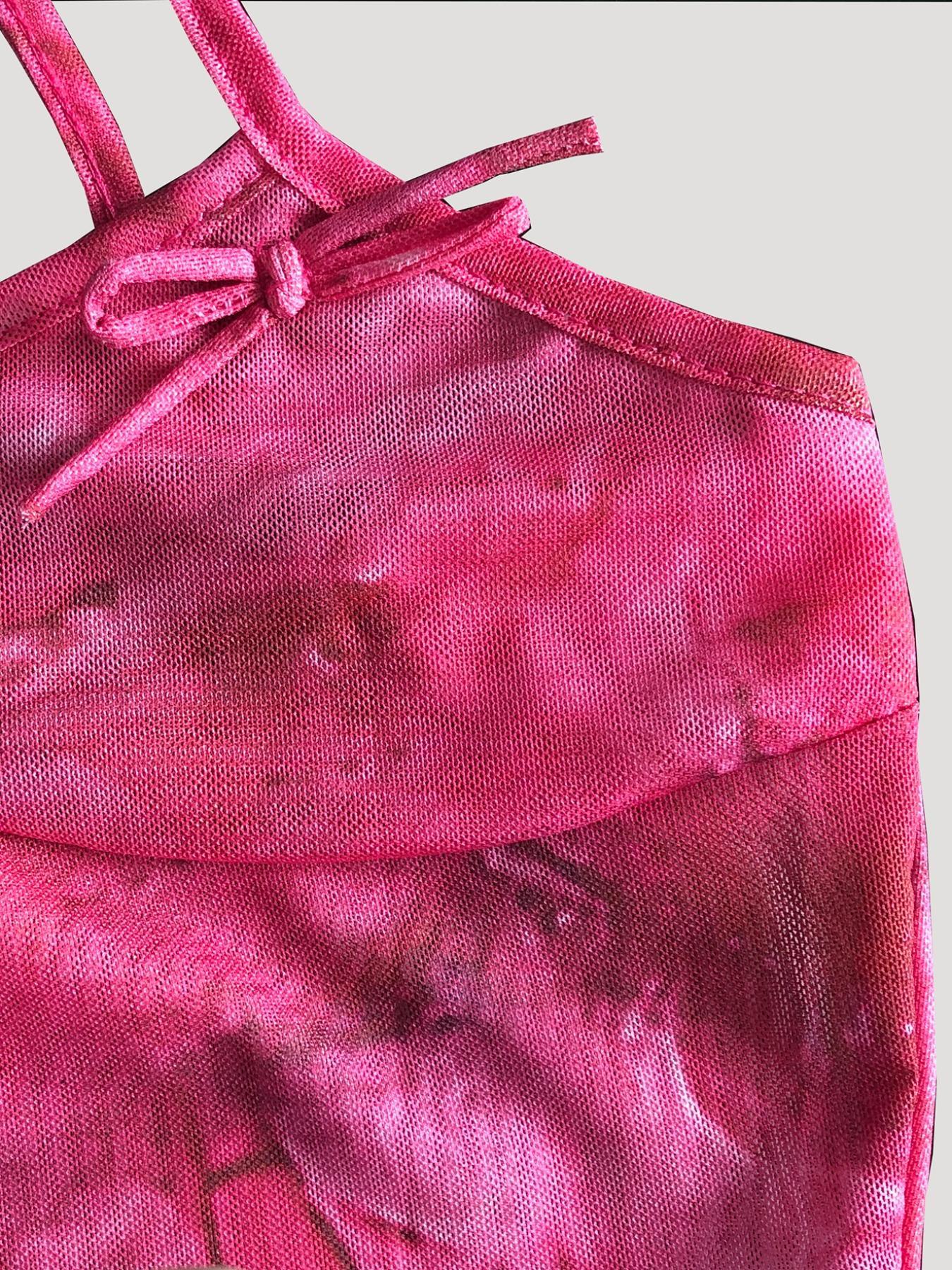 Women's Fashion Printed Vacation Beach Set, Sexy Backless Crop Top and Split Skirt Two-Piece Set, Trendy Summer