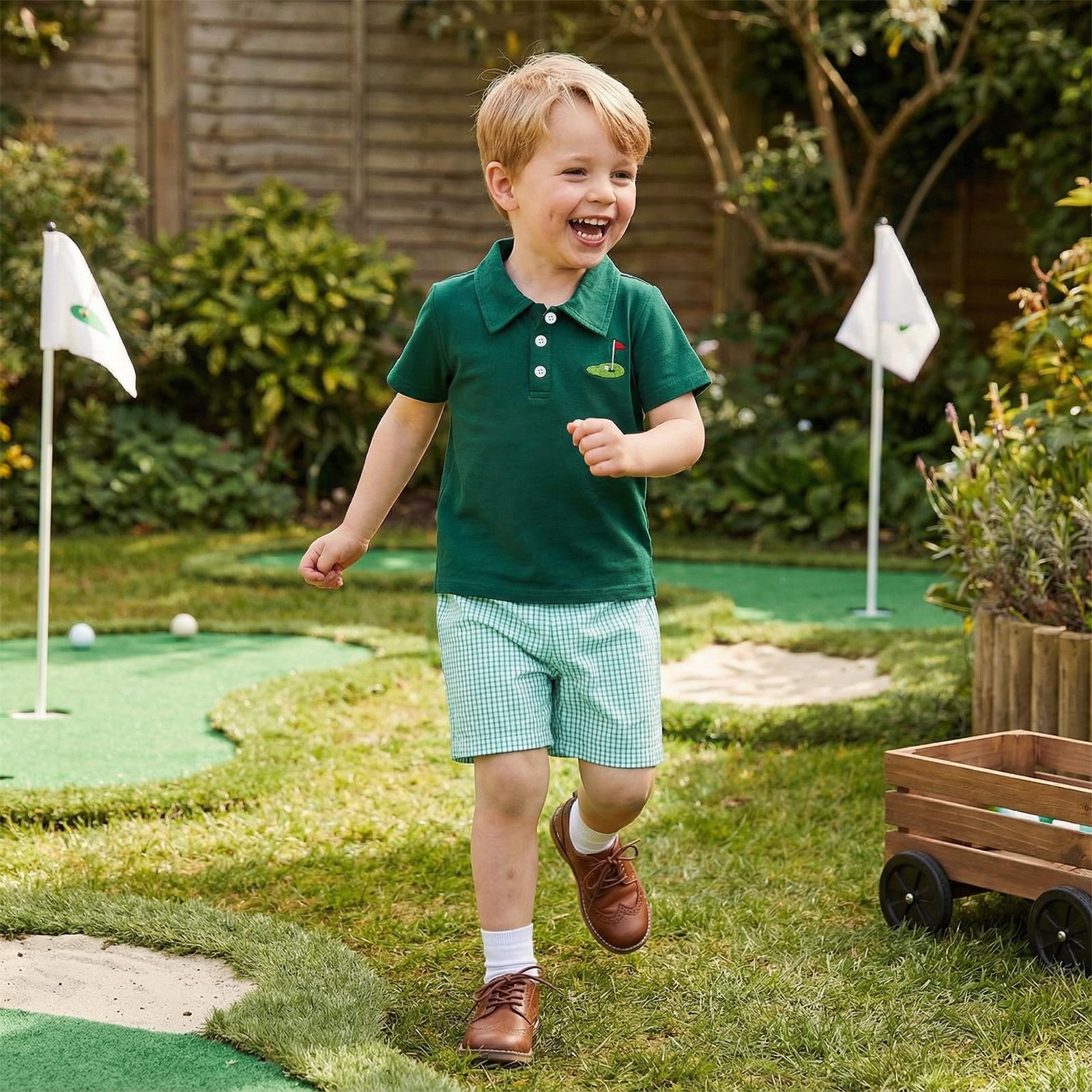 Toddler Baby Boy Golf Outfit Golf Short Sleeve Collared Polo T Shirt Striped Shorts Set Cute Boys Summer Clothes
