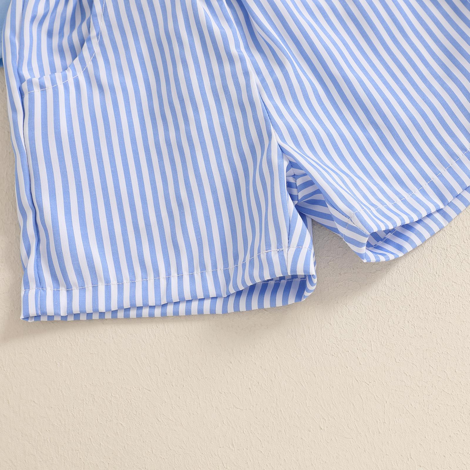 Toddler Baby Boy Summer Outfit Animal Embroidery Round Neck Short Sleeve Top Stripe Shorts Casual 2pcs Set Summer Clothes