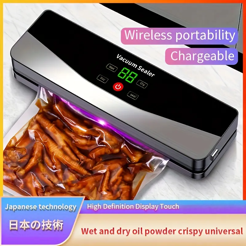 Portable Wireless Automatic Food Sealer with & USB Rechargeable Suitable for Kitchen, Outdoor, Camping, Emergency - Manual/Pause Function, Compact Vacuum Sealer for Snack Bags, Long Preservation, Survival Gear