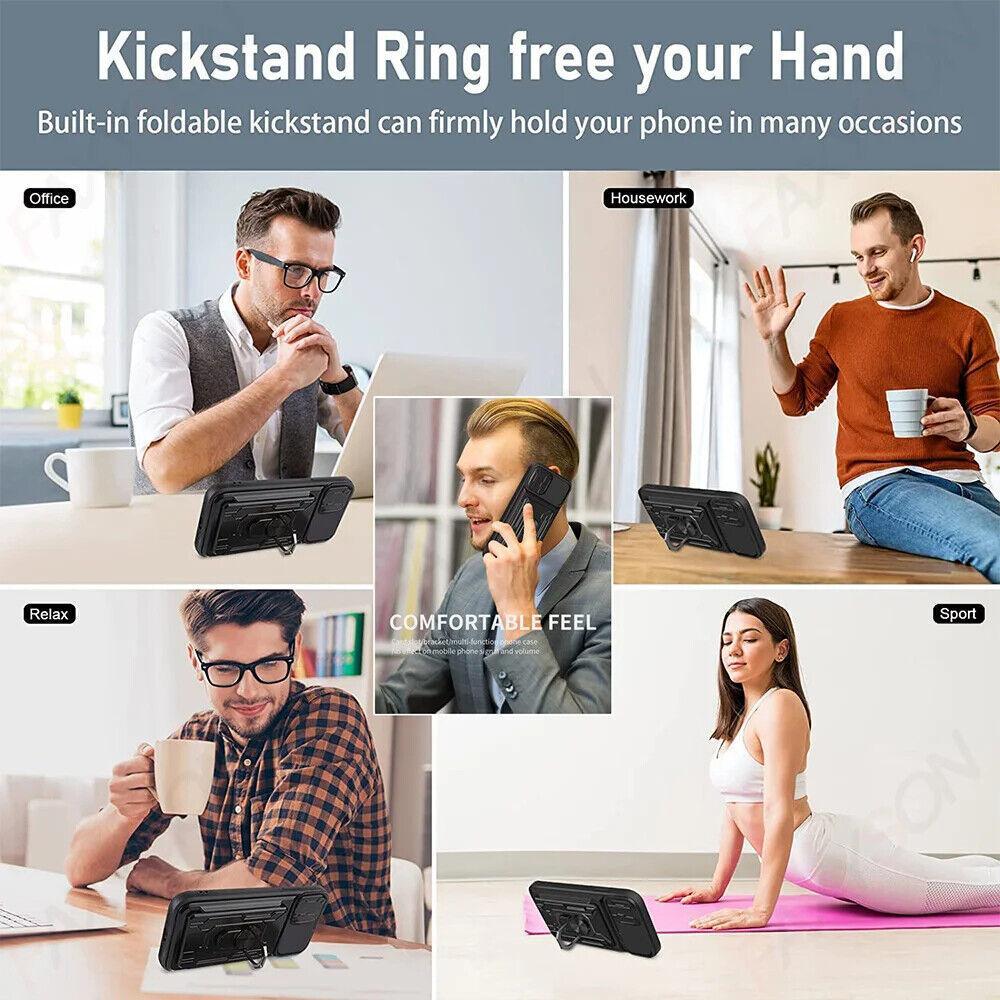 【Freeship】Phone Case For iPhone 16 Pro Max 15 14 13 12 Card Slot Holder +Camera Lens Cover