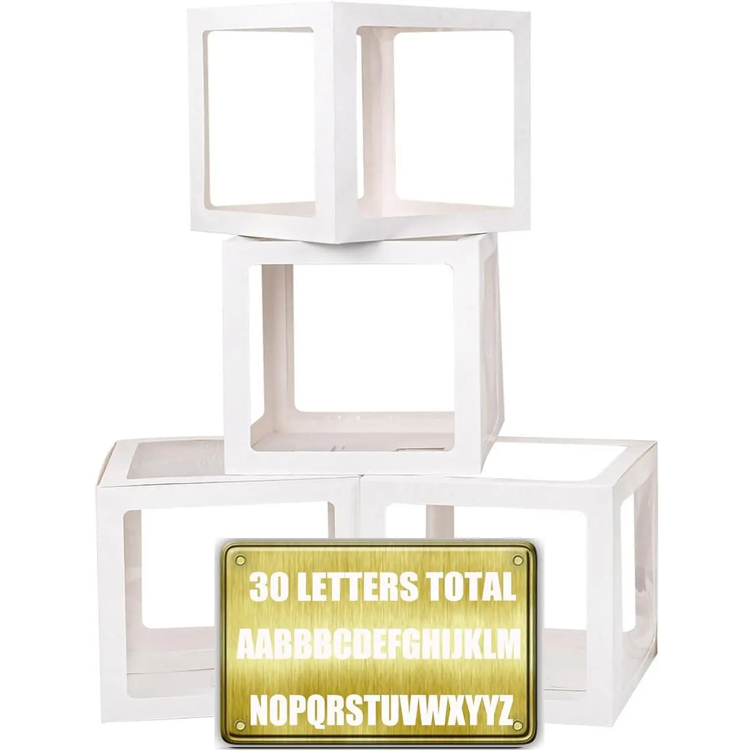 Baby Boxes with 30 PCS Letters, 4 Transparent Balloon boxes for Gender Reveal Birthday Wedding Baby Shower Decorations