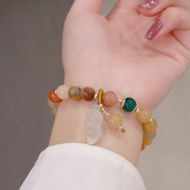 Colorful Jade Bracelet With Gourd Peanut Retro Chinese Style Jewelry For Girlfriend Gifts