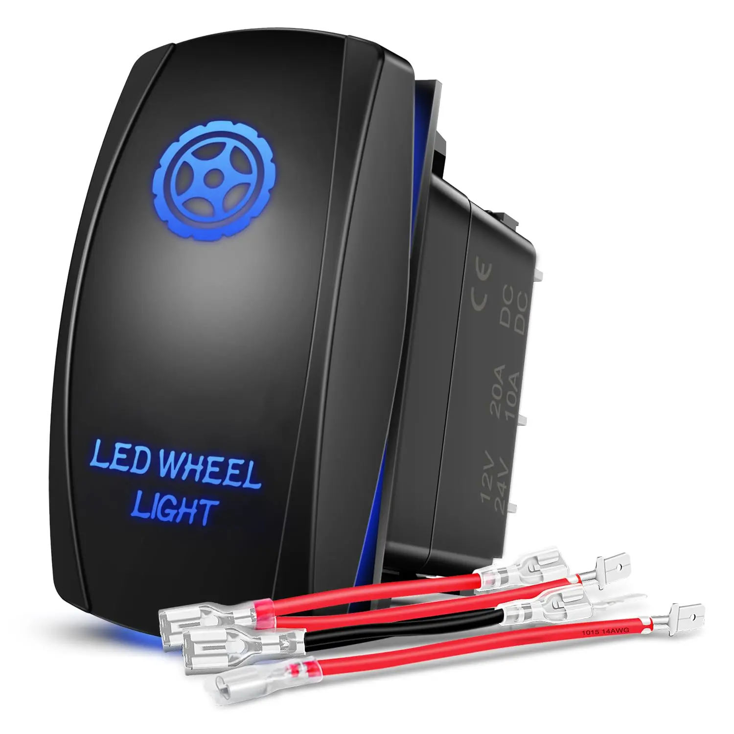 Nilight 5-Pin SPST LED Rocker Switch, 20A/12V 10A/24V Blue with 1x Jumper Wires Set & 1x Diagram, 1.43"(37mm) x 0.84"(21.3mm) 12V DC for Cars, Trucks, Boats