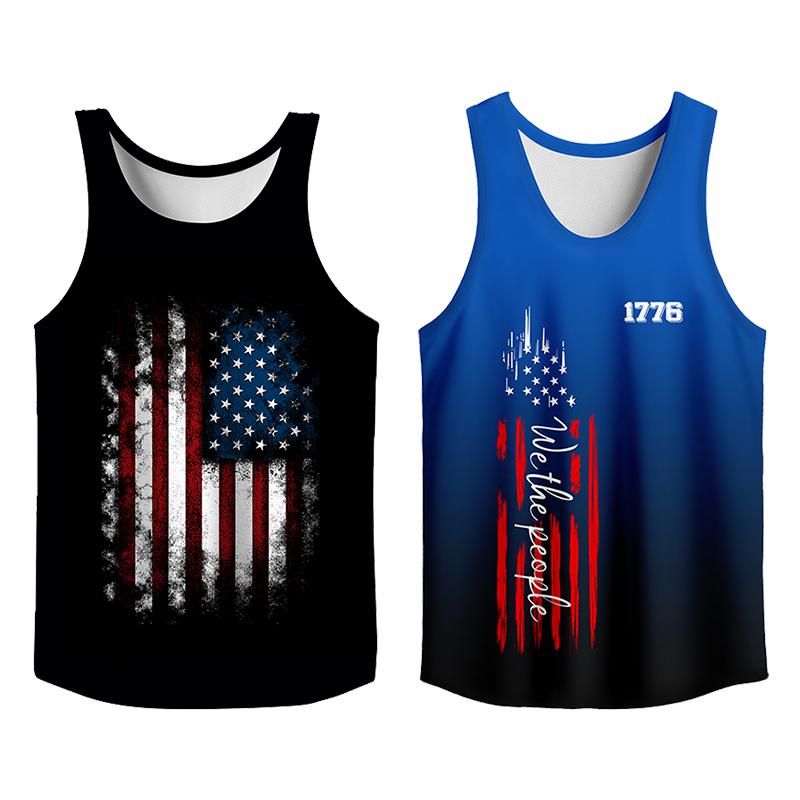 Stylish 2 Pack USA Flag Print Tank Top, Summer Men Clothes Slim Fit Apparel, Trendy T-shirts Big and Tall Gym Workout Running Tee, Comfy Casual Sleeveless