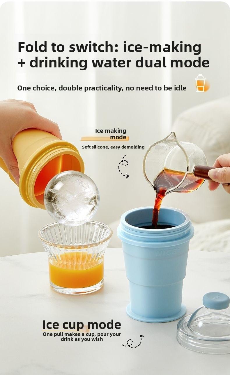 Portable Foldable Ice Ball Cup Silicone Food Grade Ice Maker With Straw Summer Outdoor Travel Mug