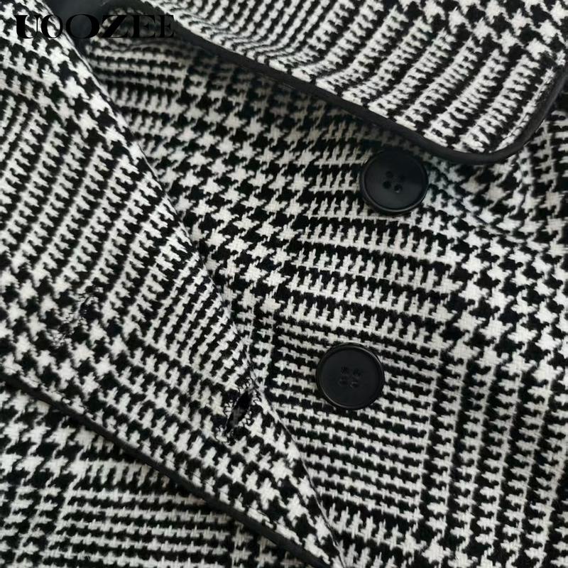 UOOZEE  TikTok Exclusive Women's 2025 New Autumn Winter Coat Plaid Stand Collar Jacket, Fashion Retro Plaid Houndstooth Pattern Button Asymmetric Light Coat for Commuting, Casual Outing or Dating Fit Womenswear Elegance winter outfits coat jacketswomen