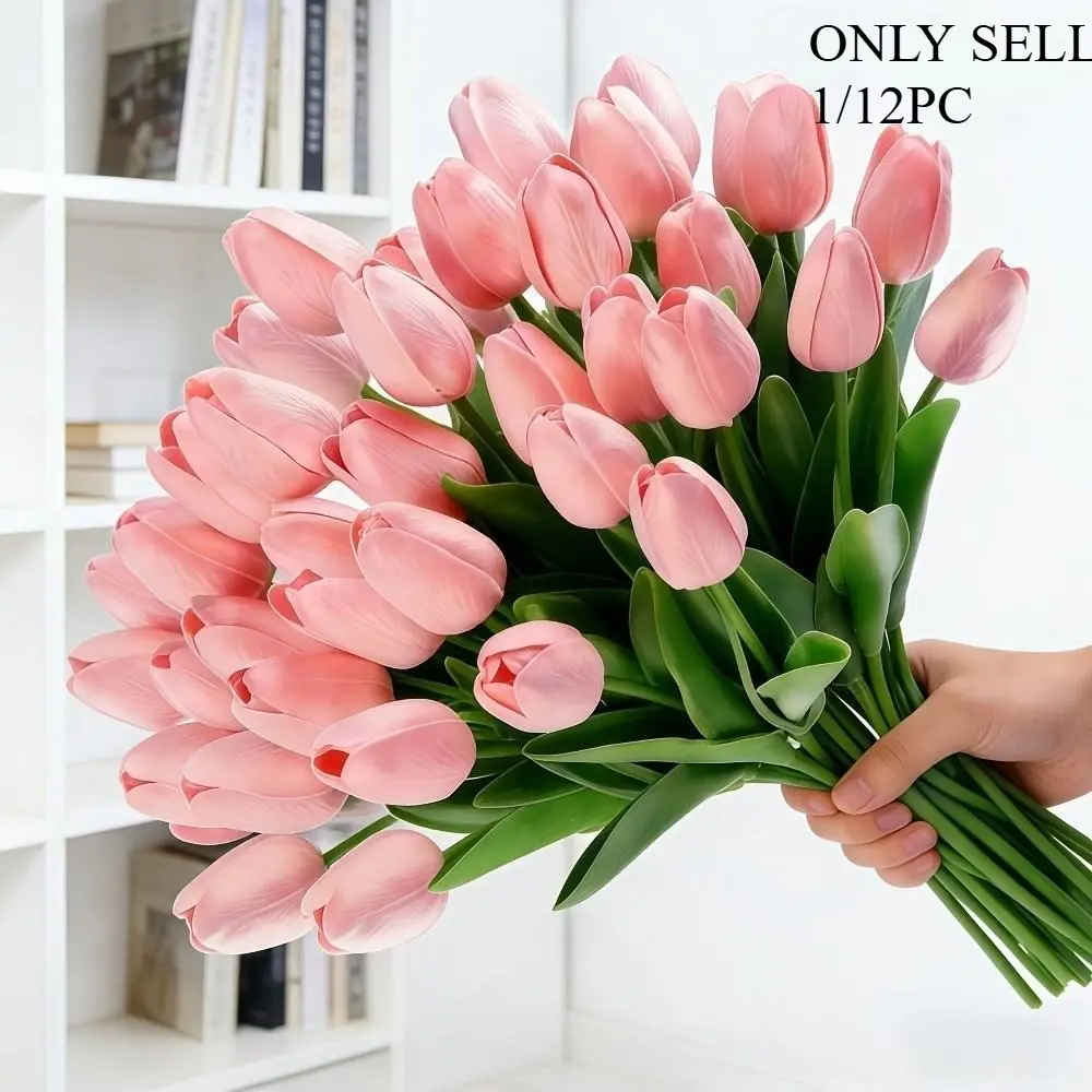 Tulip Bouquet with Greenery, Plastic Material, Wedding Table Centerpiece, Easter Vase Decoration, Indoor Outdoor Decor, Multi-Festival Use