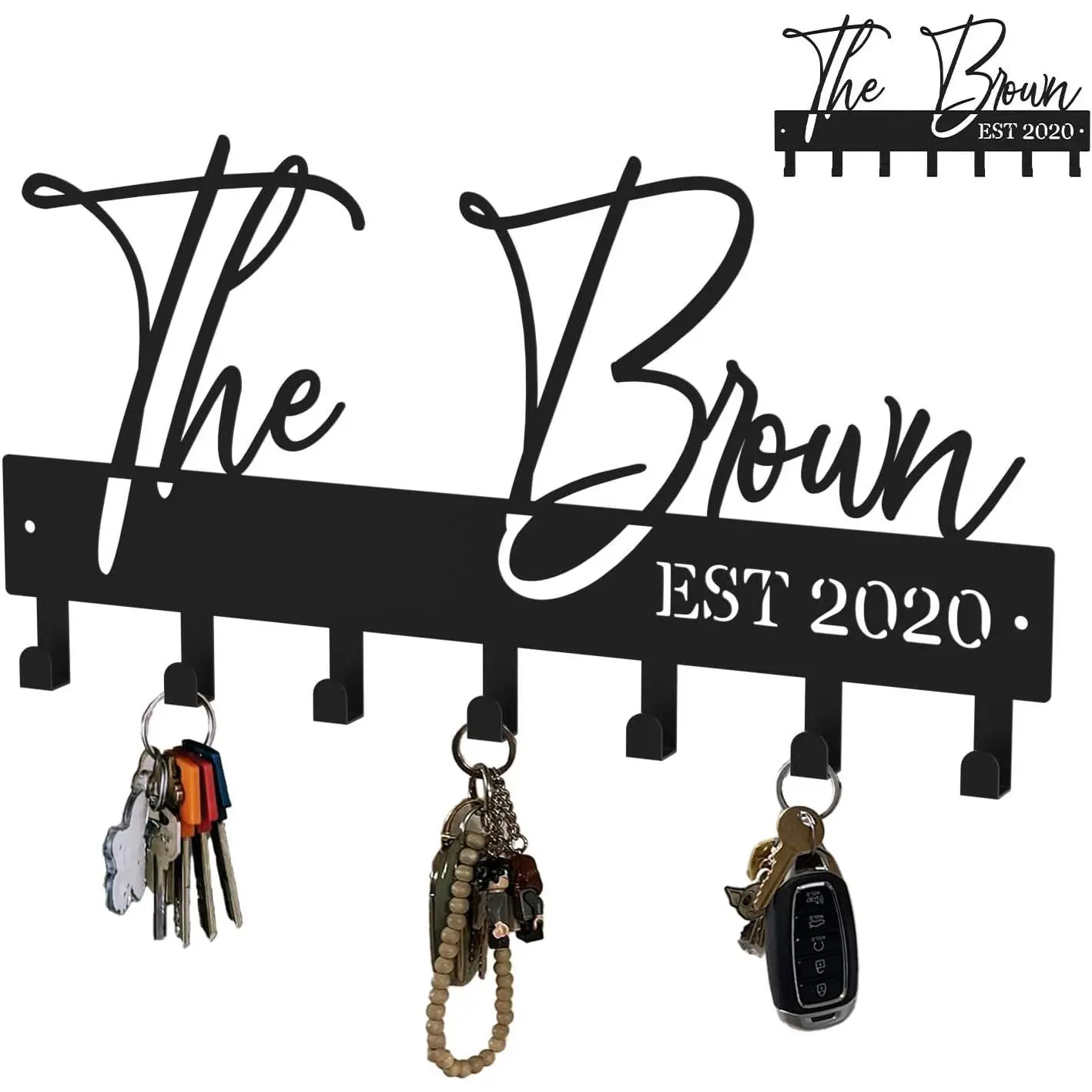 Exquisite Fashion Phrase Key Holder Wall Mount,Bless My  Key Hooks for Wall Decoration,Black Metal Key Hanger with 7 Hooks for Entryway,Office,Living Room Decor