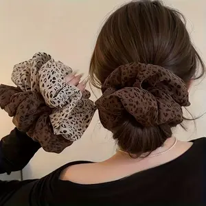 2pcs of Extra Large Leopard Print Scrunchies- Women's High-End Fashionable Hair Bands for Bun Hairstyles, Autumn and Winter Hair Accessories