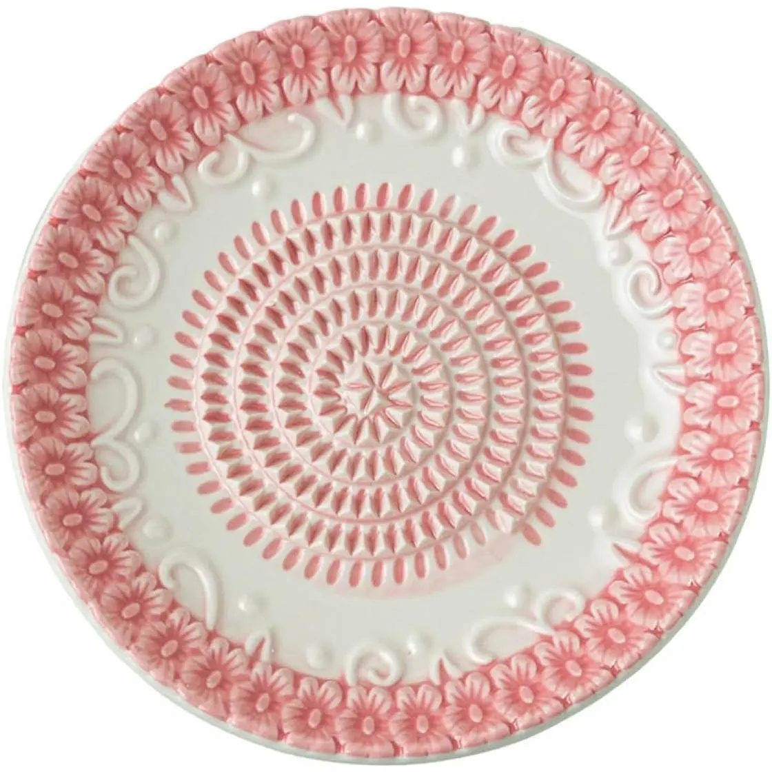 , -in-  Ceramic Garlic Grater Plate 4- Set -  Embossed Design and Style - For Garlic, Ginger, , and ! - Comes with 5.25" Plate, Peeler, Brush, and Stand