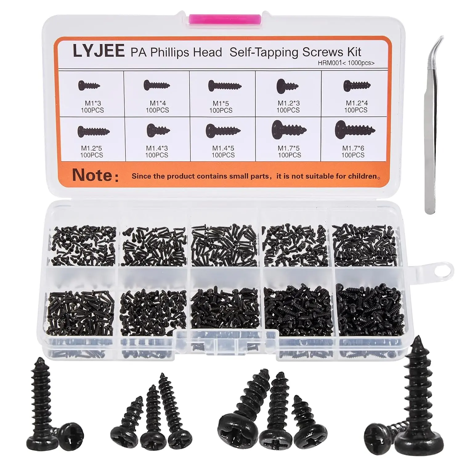 Small Screws  Kit, 1000 count Miniature Phillips  Screws for Glasses Watch Clock, 10 Kinds M1 M1.2 M1.4 M1.7 Phillips  Self-Tapping Screws