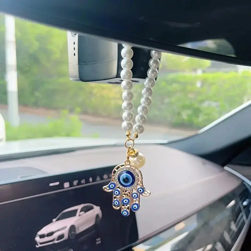 Vintage Fatima Hand Car Hanging Ornament – Evil Eye Rearview Mirror Pendant, Retro Auto Interior Decoration for Women & Men