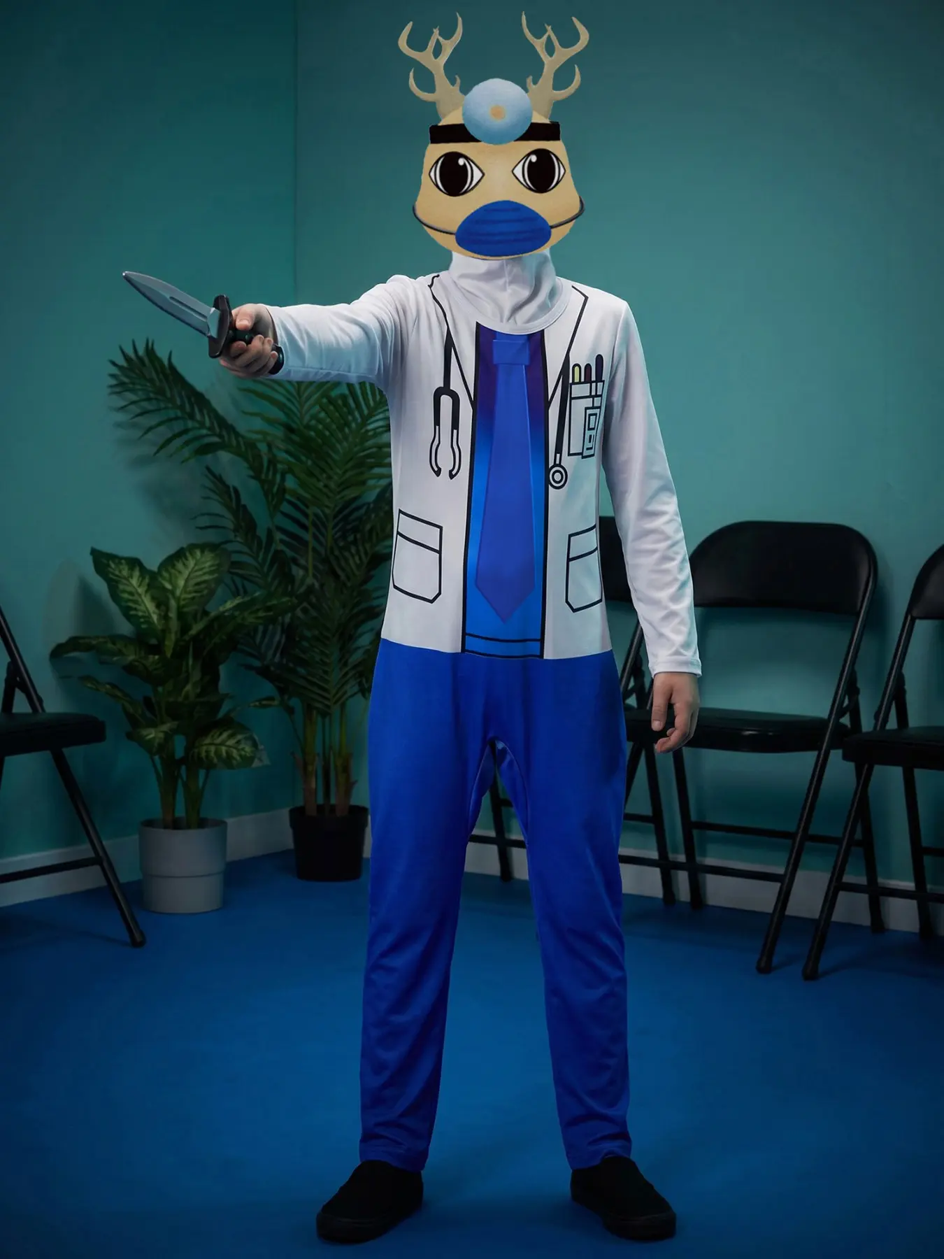 Animal Hospital Dr. Harlow Deer Antler Doctor Costume Set, Mask + Clothes, Cute Boy Halloween and Back-To-School