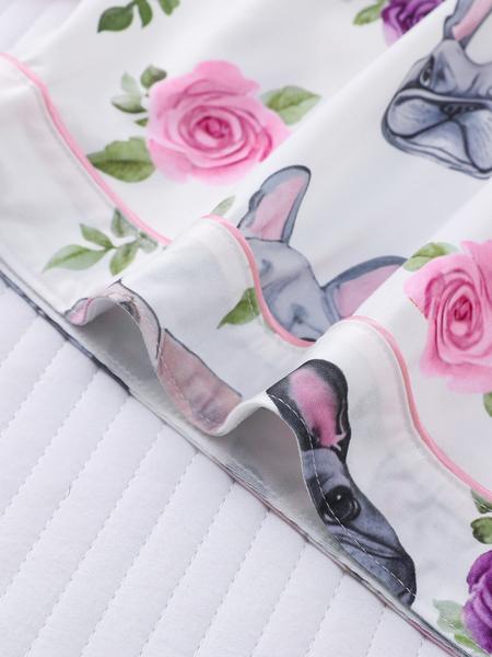 Women's  Dog and Floral  Print Shirt & Elastic Waist Shorts Pyjama Two-piece Set, Casual Comfy Short Sleeve  Top & Shorts Pj Set, Ladies Loungewear Sleepwear for All Seasons