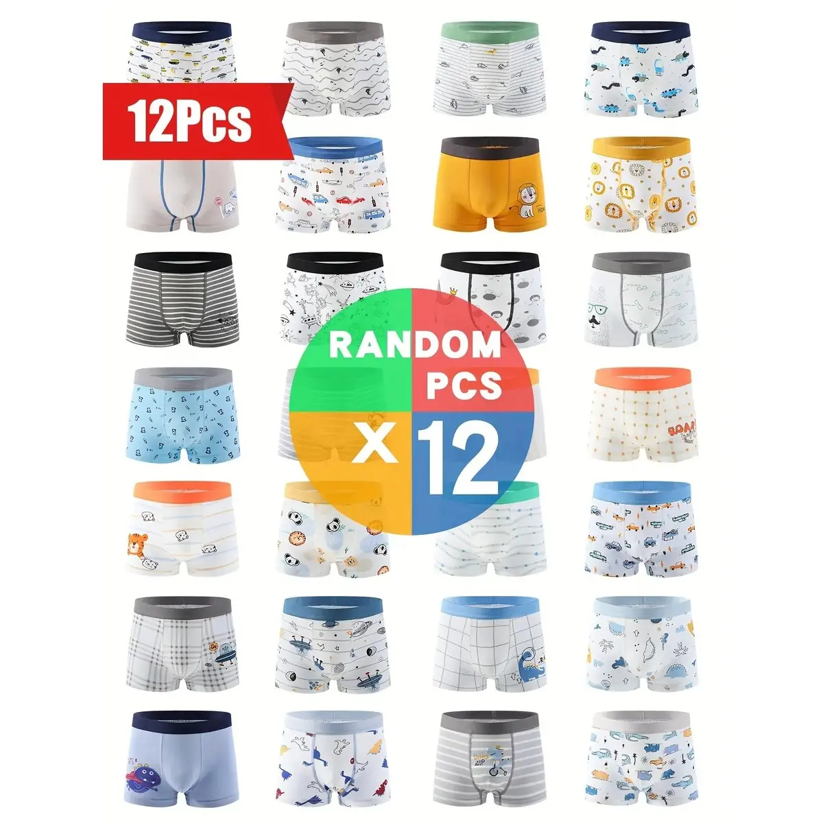 NewNewRandom 12pcs Set Of ' Cotton Underwear. These Are Baby Boxers, Children'S Underwear Made Of Pure Cotton, Products, Suitable Young, Medium And Older Boys. They Are Boys' Boxer Shorts, Boys' Underwear.