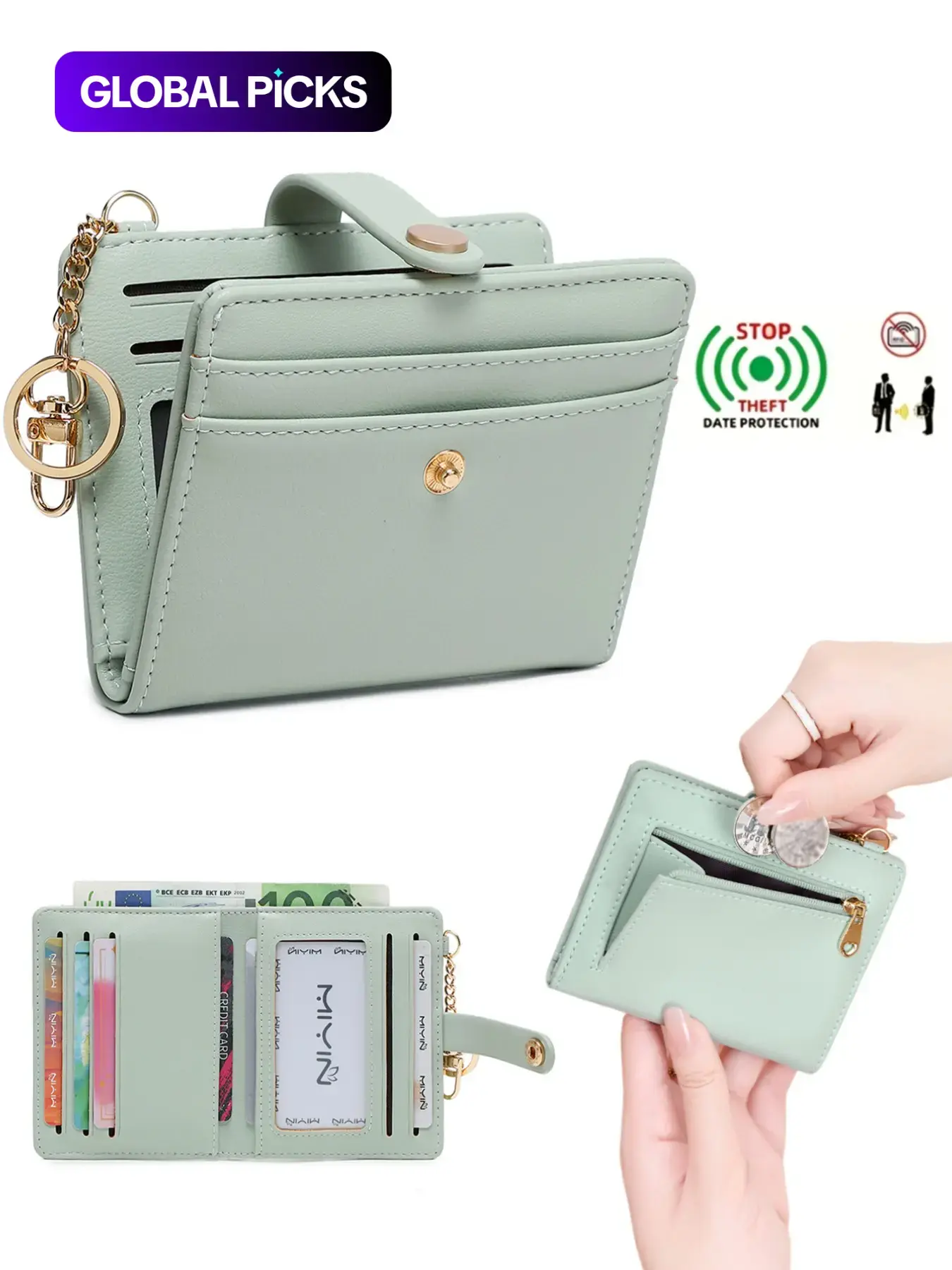 Ladies' Slim Fit Bifold Wallet, RFID Shielded Wallet, With ID Card Window, Multifunctional Coin Purse, Zippered Change Pocket, Snap Closure, Practical Design, Suitable for Daily Use, Ideal Gift
