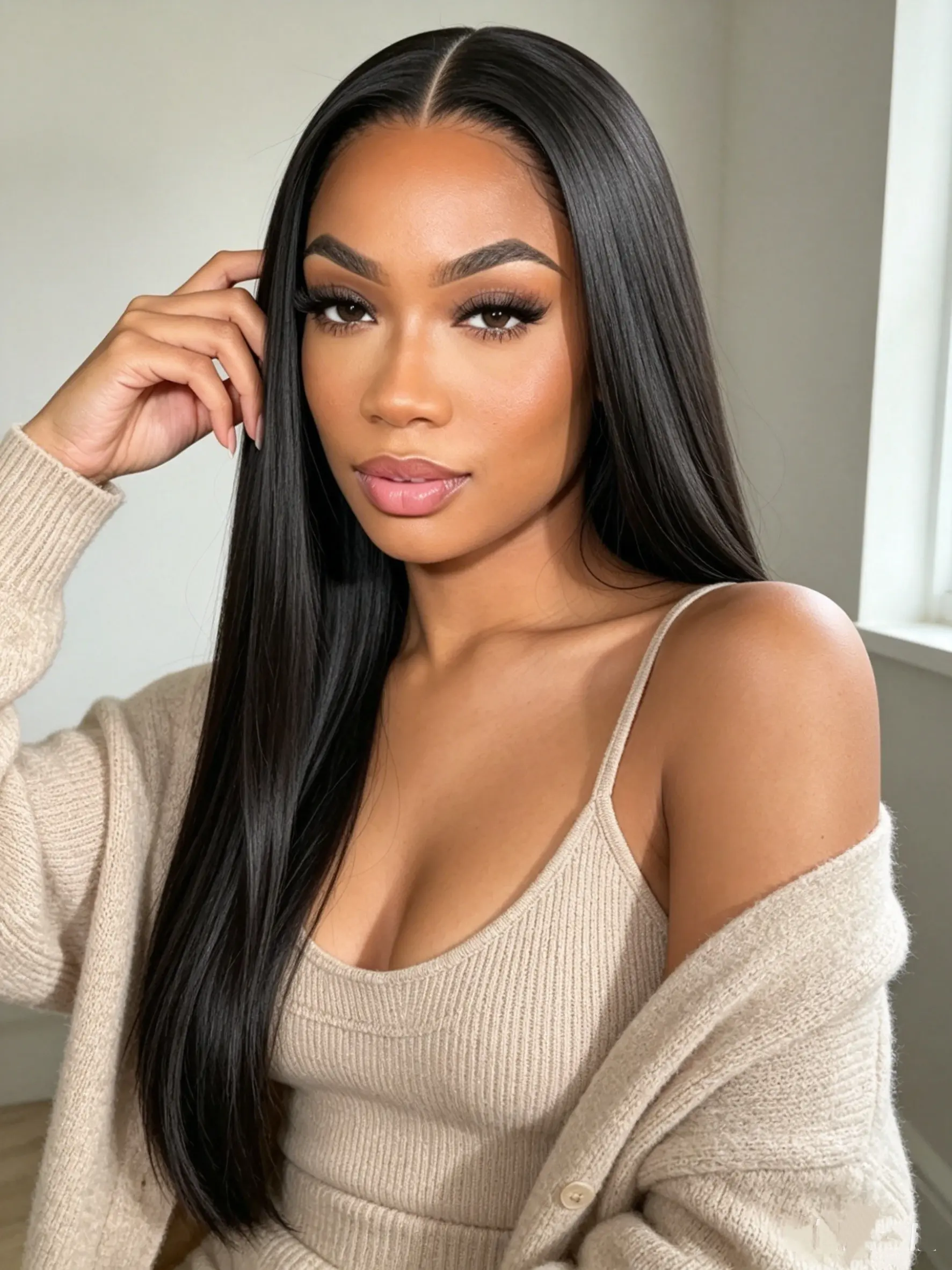 Women 5x5 Glueless Straight Lace Front Human Hair Wig, Pre Plucked Pre Cut Beginner Put And Go Wig 180% Density HD Lace Closure, Baby Hair Pre-Bleached Knots 3 Seconds Easy No Glue Wear