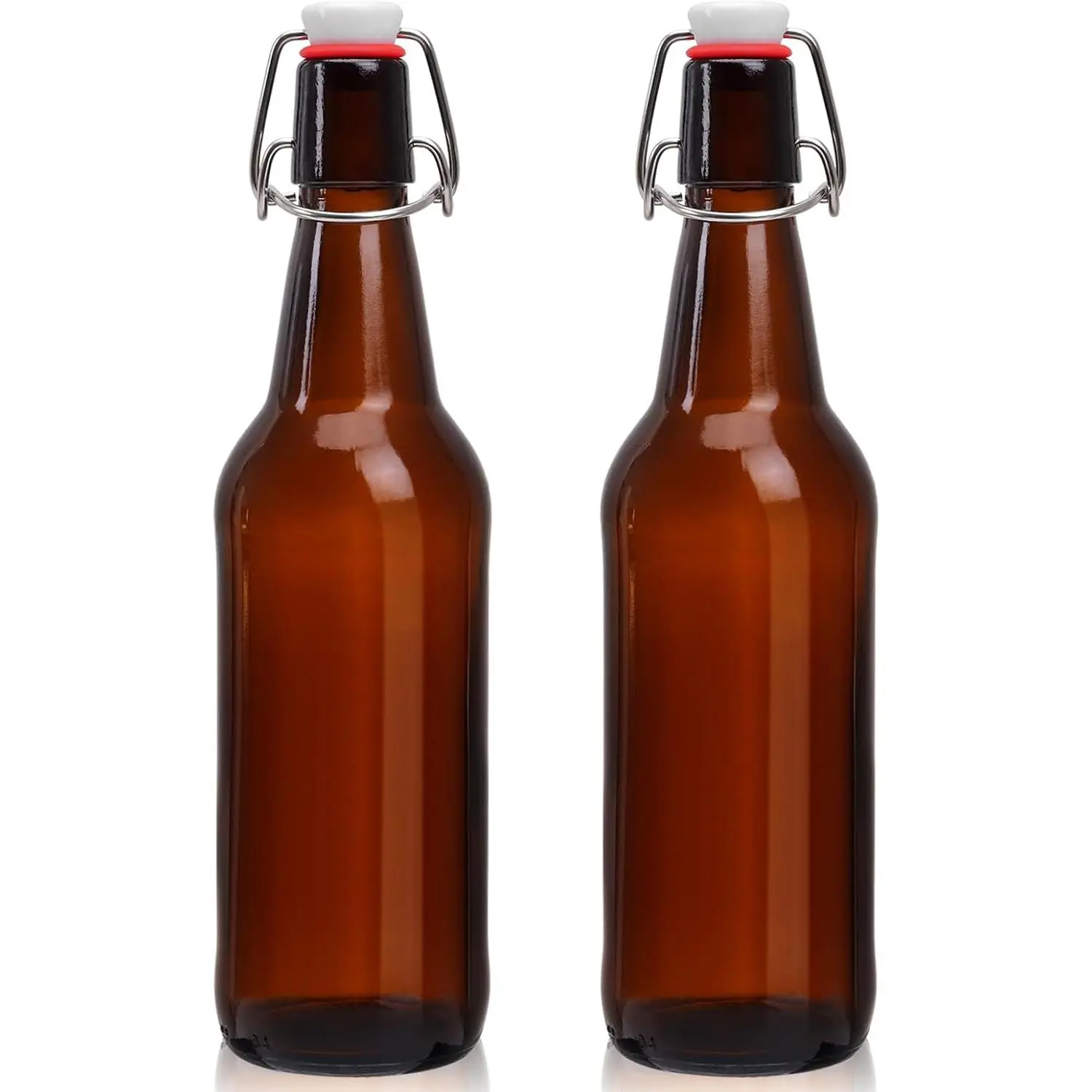 16oz 2 Pack Amber Glass Beer Bottles with Airtight Rubber Seal Flip Caps,Swing Top Glass Bottles for Home Brewing, Kombucha, Beverages, Oil, Vinegar, Vanilla Extract,Water, Soda, Kefir