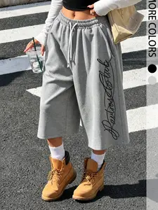 Unisex Summer Streetwear Sporty Loose Fit Seven-Eighths Shorts, Letter Print, Fashionable Essential for Trendsetters