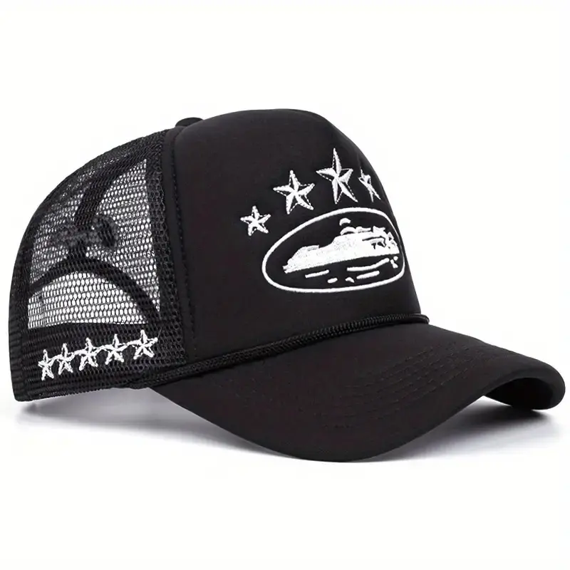 Five-Pointed Star Printed Baseball Cap Outdoor Sponge Mesh Peaked Cap Summer Breathable Mesh Trucker Hat