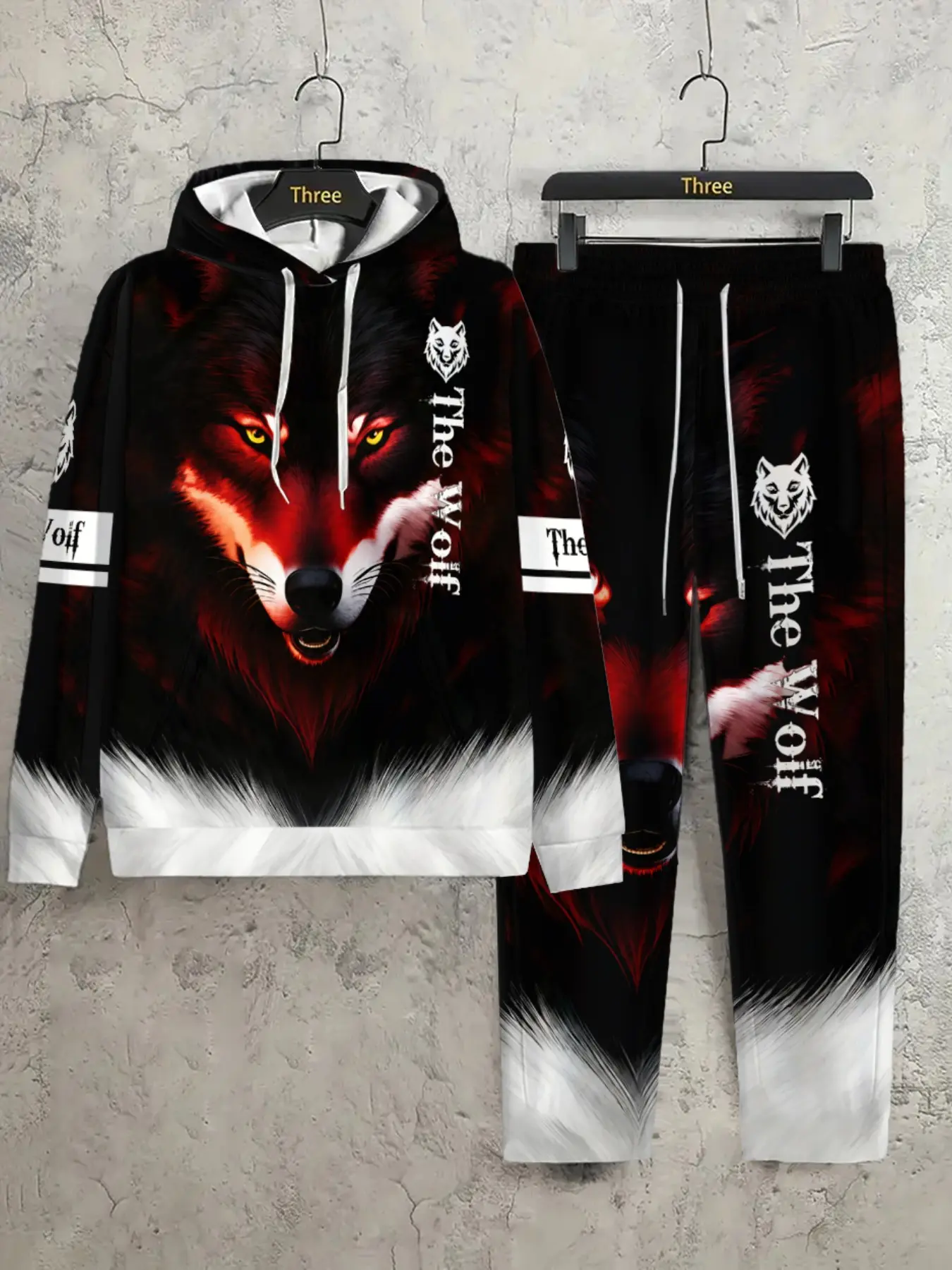 Men's Spring & Fall Hooded, Dark Wolf King Design, Casual Fitness Training Wear, Student Couple Fashion Set, Long Sleeve Fitted Top