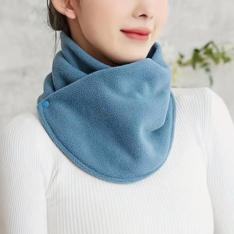 Classic Solid Color Velvet Scarf, Front Button Design, Thickened for Autumn and Winter, Casual Style, Suitable for Cycling and Windproof, Scarf