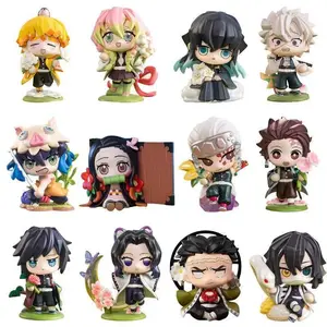 6Pcs/Set Q Version Anime Demon Slayer Ghost Doll Tanjiro Nidouzi Inosuke Zenizu Figure Action Figure Movie Model Toys Doll 8cm