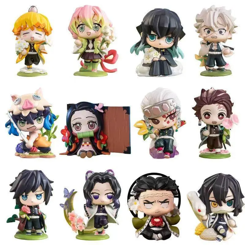 6Pcs/Set Q Version Anime Demon Slayer Ghost Doll Tanjiro Nidouzi Inosuke Zenizu Figure Action Figure Movie Model Toys Doll 8cm