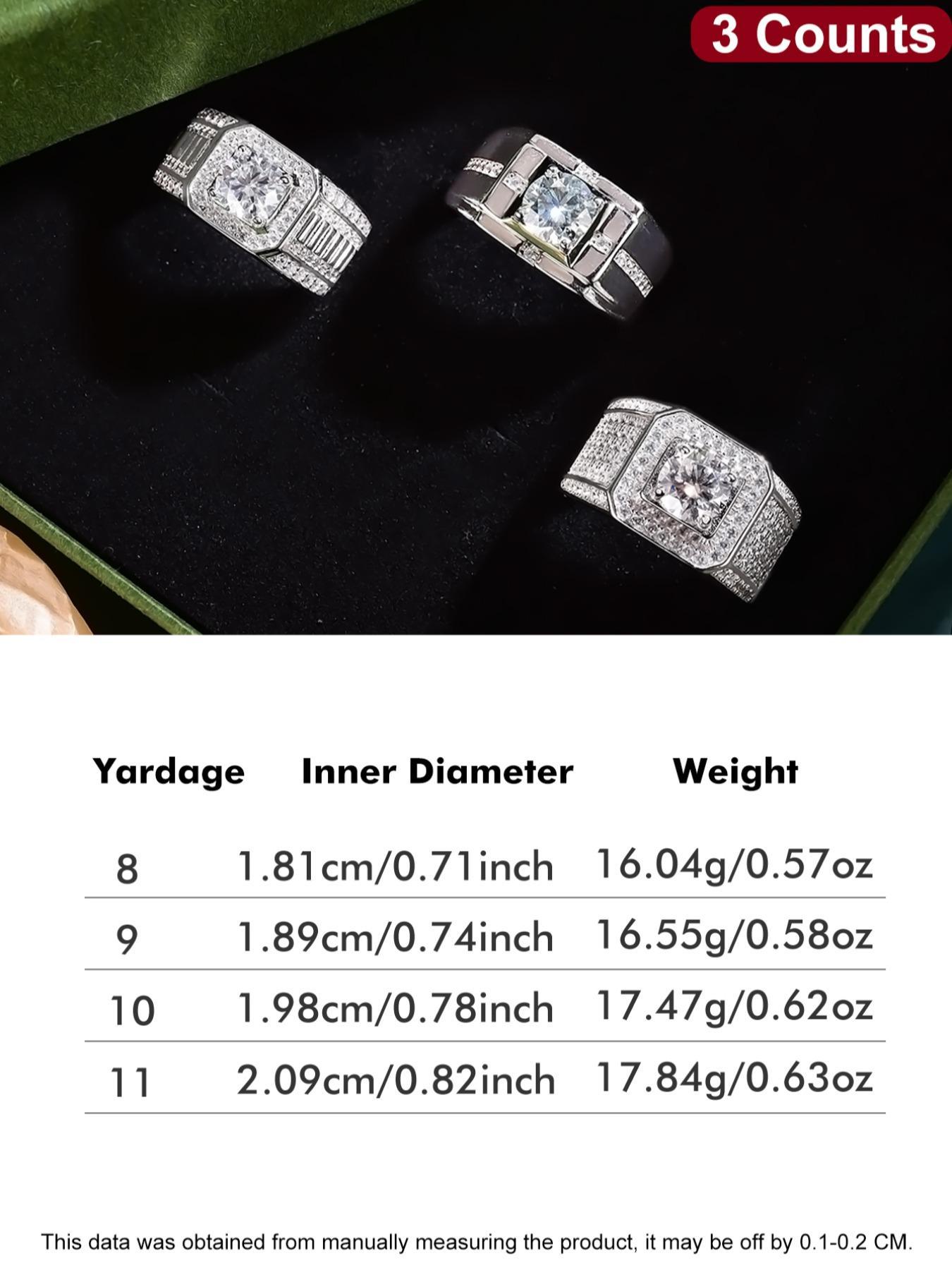 925 Sterling Silver Men's Elegant Synthetic Moissanite Ring, Cuban Moissanite Ring, Solitaire Ring, Exquisite Trendy Engagement Ring, Fashionable Jewelry Accessories for Men As Wedding Gift