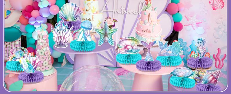 12Pcs Mermaid Party Supplies Mermaid Birthday Honeycomb Centerpieces for Under The Sea Party Decorations Ocean Mermaid Theme Table Honeycomb for Ocean Mermaid Theme Birthday Baby Shower Party Favors