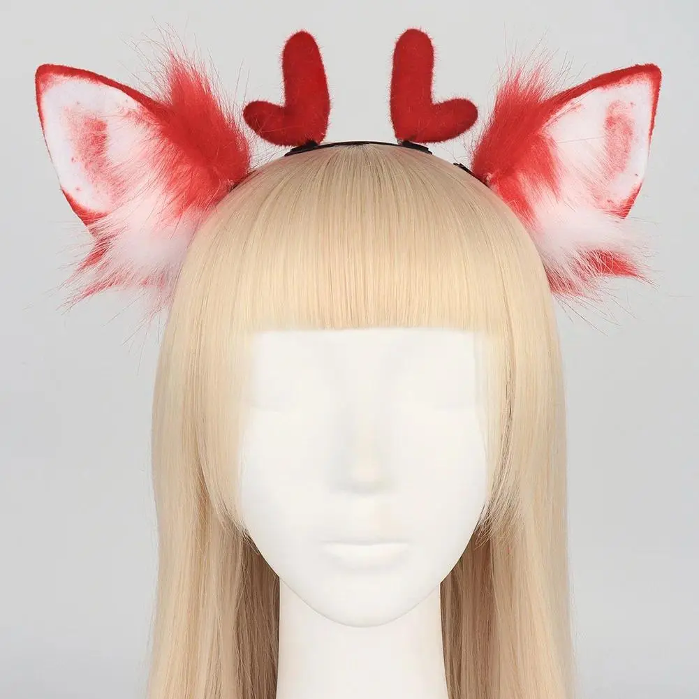 Unisex 1-Size Antlered Christmas Elk Headband, Cute Plush Animal Ears Party Clothing Accessory, Holiday Cosplay Comic Show Simulated Antler Hair Gear